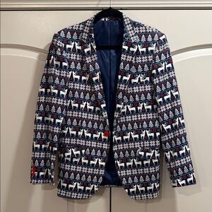 Holiday Reindeer Patterned Blazer